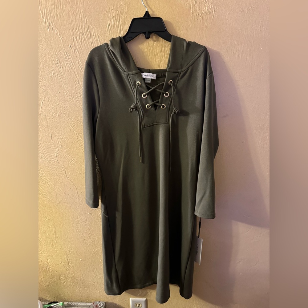 Green Calvin Klein cross cross front hooded dress
